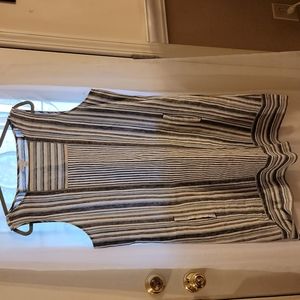 J Jill Love Lined Blue Sleeveless Striped Shift Dress Size XL Pockets VGUC